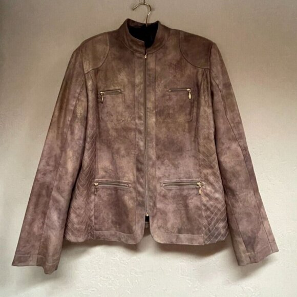 Chico's Womens Mock Neck Full-Zip Moto Jacket Blazer Size 1 Bronze Pockets Lined - Picture 1 of 8